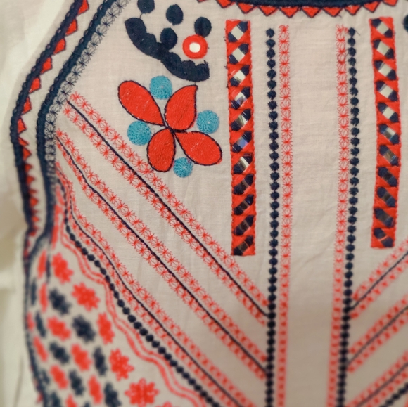 Dolma anthropologie cotton gauze heavy embroidery boho resort pom pom midi dress - Picture 7 of 9